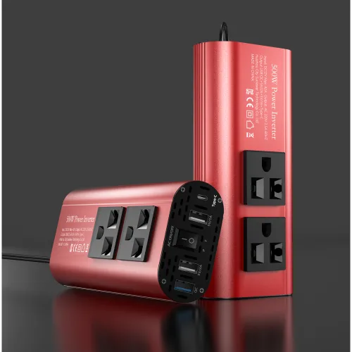 차량용 500W 인버터 Type-C 플러그 QC3.0 초고속 컨버터 12V 레드, 1개