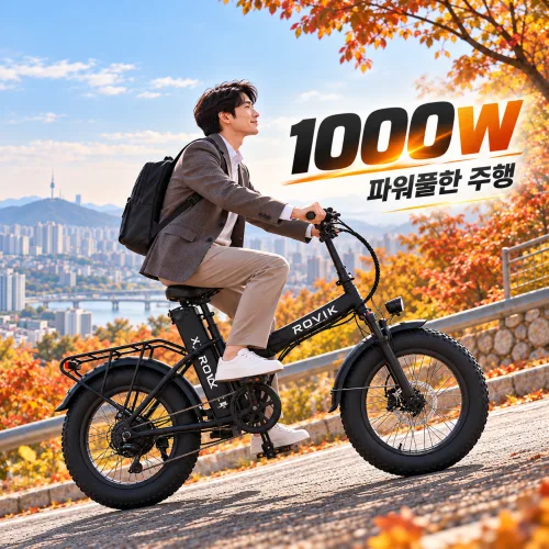 ROVIK 파워주행 자토바이 전기자전거 접이식 전동 배달용 미니 1000W 팻바이크, 1000와트, 경량스틸