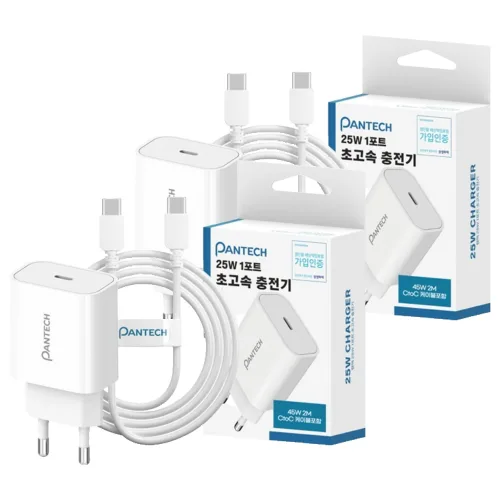 팬택 25W C타입 PD PPS 초고속 충전기 + 45W C to C 케이블 세트, 2세트, 화이트