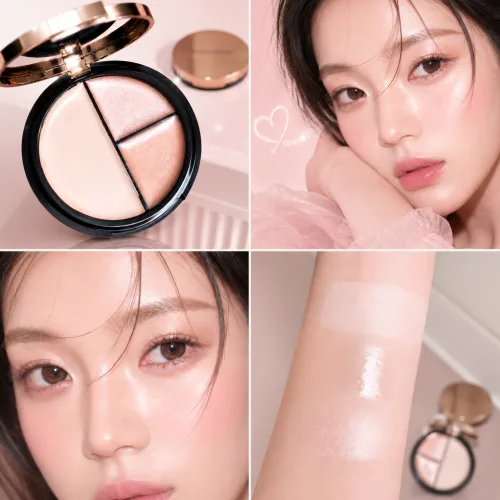 아젠티르 3색 멀티 광채 하이라이터 팔레트 물광 펄 페이스 메이크업 애교살 콧대 쇄골, 1개, 믹스 멀티 글로우