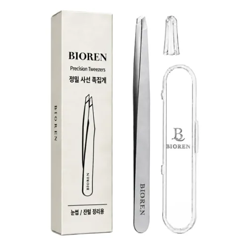 비오렌 잔털정리 초정밀 사선팁 트위저 족집게, 1개, 실버