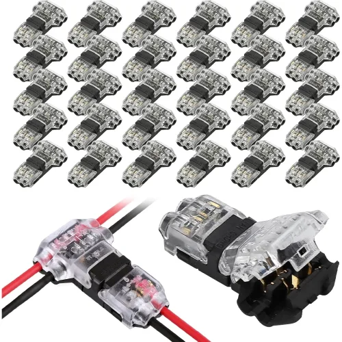 Dorhea 30개입 T탭 전선 커넥터 18 to 22AWG 3방향 2핀 무탈피 무납땜 저전압 전선 분기 단자 빠른 연결구, 30개