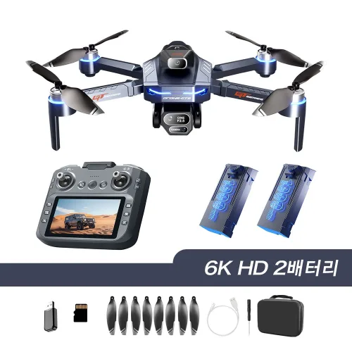 HHSSL GT8 항공 촬영 6K 듀얼 카메라 스크린 리모컨 4.3인치 HD 화면 드론, 블랙, 1개