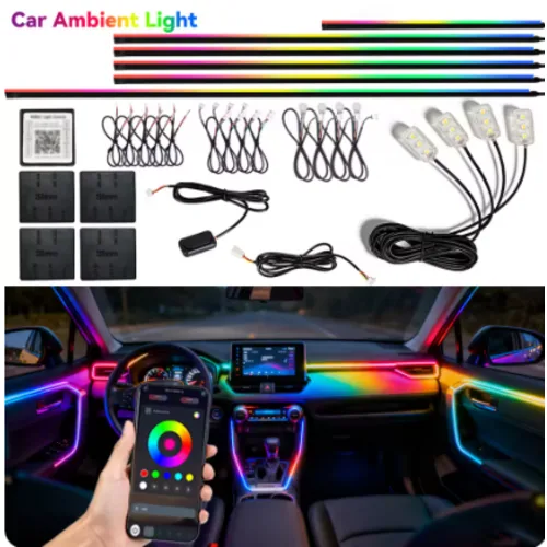 자동차 엠비언트 라이트 DIY RGB 무선제어 아크릴 스트립 18in1 레인보우, T5, 1개, 다색상
