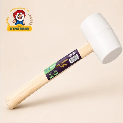 MODE 백색 연질 고무망치 원목손잡이 타일 목공 가구조립 300g~1000g, 1개, 780g