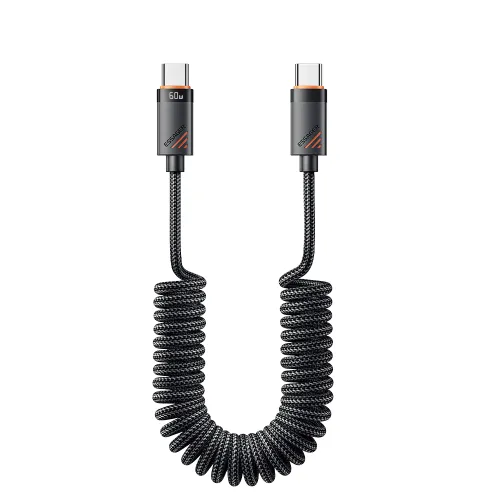 Essager PD 60W 코일 스프링 C to C타입 고속 충전기 케이블 1.2M 1개, 1개, 블랙, 1.2m