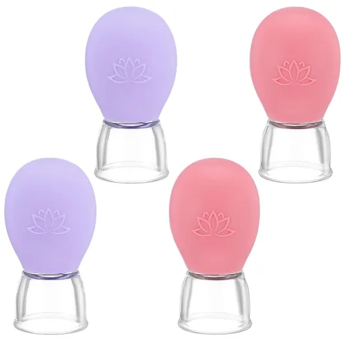실리콘 페이스 부항 테라피 마사지 세트 4pcs 진공 흡입 커핑 키트