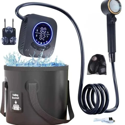 야외 캠핑 샤워 세트 20L 접이식 버킷 5가지 분사 모드 8000mAh 충전식 휴대용 여행 및 하이킹용