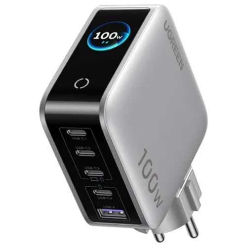 UGREEN 유그린 Nexode Pro 100W 5포트 GaN C타입 고속 충전기 스마트 디스플레이 탑재 맥북 프로 에어 아이폰 17 16 갤럭시 S26 울트라 아이패드 프로 호환, 1개, 스타라이트 그레이