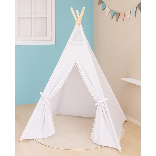 유아 아기 놀이 텐트 순면 브리사 퓨어코튼 키즈 티피 실내 TENT 어린이 반려견, 폼폼 화이트