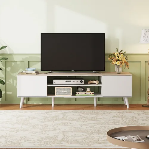 WLIVE 모던 수납형 TV 거실장 오픈 선반 거실 수납장, 화이트
