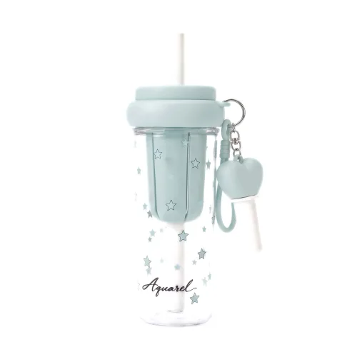 아쿠아렐 트라이탄 물병 빨대 차망 밀폐 하트키링 휴대용 투명 물통, 1개, 700ml, 민트