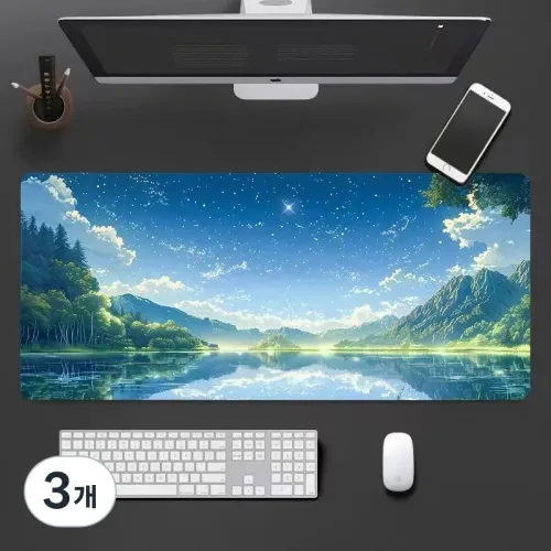 Mairuige 애니메이션 바다 풍경 일러스트 데스크테리어 홈오피스 마우스 장패드 300X800X3MM, 3개, 풍경 2