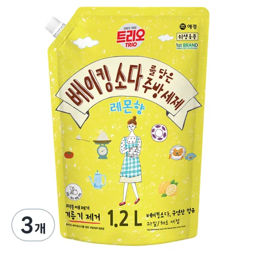 트리오 베이킹소다를 담은 주방세제 레몬향, 3개, 1.2L