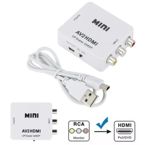 호환케이블 HD 1080P HDMI to AV 스케일러 어댑터 비디오 복합 변환기, RCA CVSB L/R 미니 HD2AV 변환기