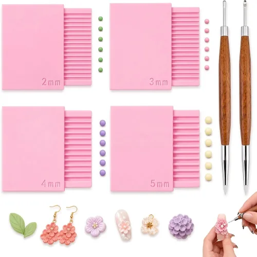 GEXALNO 4PCS 점토 젤 볼 메이커 도구로 3D 플라워 및 폴리머 클레이 제작 가능 2mm 3mm 4mm 5mm 네일 아트 비즈 롤러 2개의 조각 펜 포함 프린팅 플라스틱