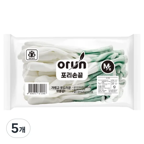 오런 포리 10P 손끝 코팅장갑 M, 흰색, 5개