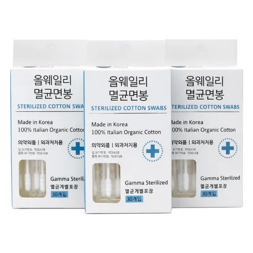 올웨일리 유기농 감마레이 멸균 면봉 TSP2899, 30개입, 3개