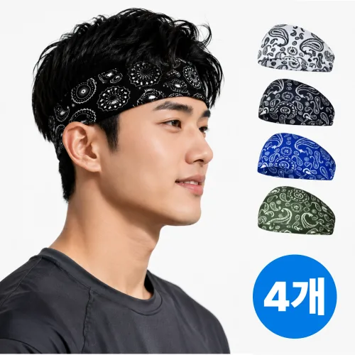 핀딘 스포츠 헤어밴드 땀흘림방지 러닝 땀흡수, 1개, 블랙+화이트+카키+블루