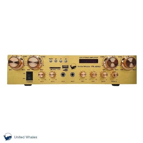 U.W 4채널 블루투스 앰프 PA-404U 카페 매장용 앰프+리모콘+RCA케이블 (골드색상)