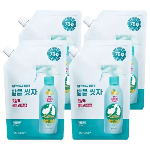 온더바디 코튼풋 발을 씻자 풋샴푸 레몬민트향 에코 리필팩, 1개입, 4개, 500ml