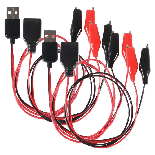 24AWG USB 악어클립 변환 테스트 케이블 남성 여성 USB 각 2개 세트 전기 측정용 점퍼선, 2세트