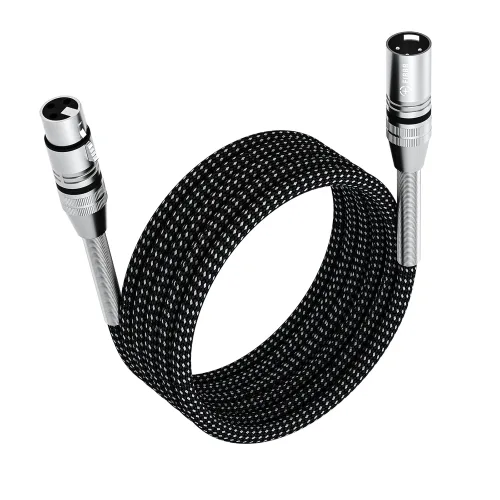 FIBBR XLR 케이블 팩, 마이크 케이블 나일론 편조 XLR 남성-암 헤비 듀티 밸런스형 마이크 ​​코드 프리앰프스피커 시스템 등과 호환 가능 (1M, 1)
