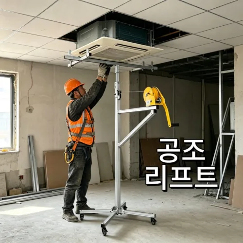 공조리프트 에어컨 실외기 리프트 휴대용 고소작업대 석고보드 덕트 천장 설치 운반용 최대하중 80kg, 1개