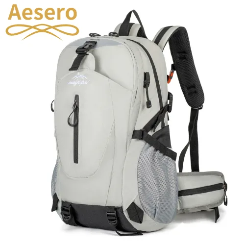 Aesero 남녀공용 아웃도어 초경량 등산배낭 대용량 40L 백팩 캠핑가방 레인커버 증정, 그레이
