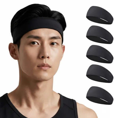 타이드코 흡수력 좋은 스포츠 런닝 헤어밴드, 블랙, 5개