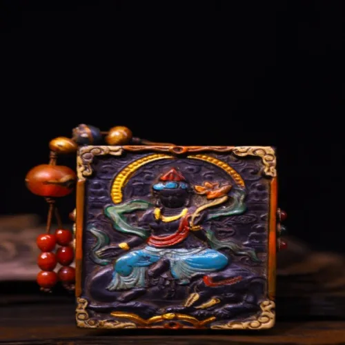 5"티베트 사원 컬렉션 오래된 천연 운석 모자이크 gZi 비즈 청록색 Samantabhadra Bodhisattva Buddha 카드