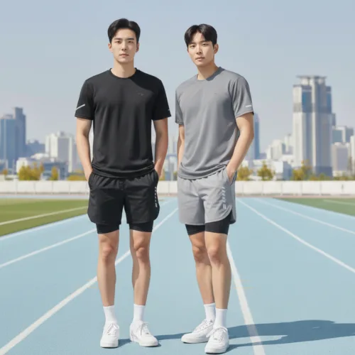 BYMSPORT 남자 런닝복 스포츠웨어 상하 운동복 세트 ( 반팔+투인원 반바지) 1+1