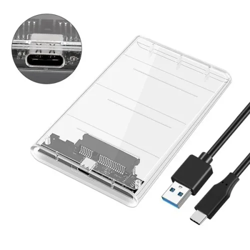 투명 HDD 케이스 인클로저 5인치 SSD SATA USB2 Type 어댑터 툴프리 휴대용 외장 하드 드라이브 박스
