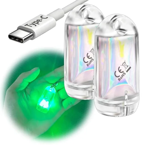 도킵 USB 미니 LED 랜턴, 캠핑용 방수 EDC 키체인 손전등 2팩, Type-C 충전식 배터리 소형 스틱 램프 퍽 도그 칼라 토치 라이트(7색 자동 점멸)