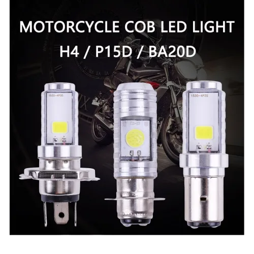 오토바이 헤드라이트 COB BA20D 2000LM LED P15D 2 라이트 18W 빔 하이/로 전구 H4 6000K