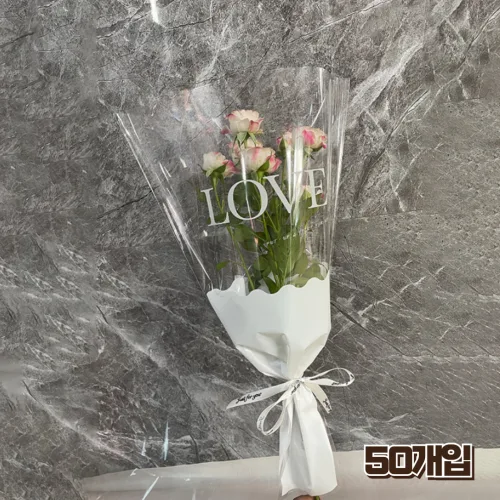 홈앤힐링 봉투형 꽃포장지 투명 꽃 포장봉투 대용량, 50개