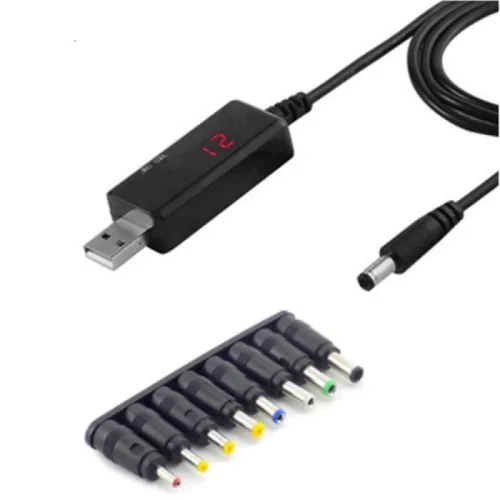 USB 5V to 9V 12V 승압 컨버터 케이블 - 라우터 공유기 전원 변환 - DC 젠더 8종 포함 - 가변 9-12V 전압표시형