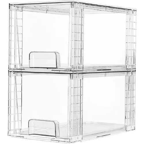 Vtopmart 다용도 적층형 수납함 아크릴 서랍형 조립형 정리함, 2개, 투명