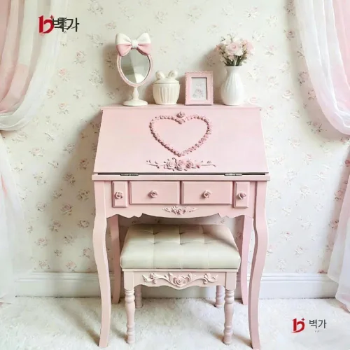 거울 미니화장대 엔틱 원룸 이쁜 콘솔 벨벳 테이블 북유럽 공주 스툴 서랍 수납화장대