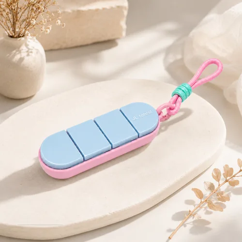 휴대용 알약 케이스 4칸 약통 방습 4COLORS, 1개, 블루 핑크색