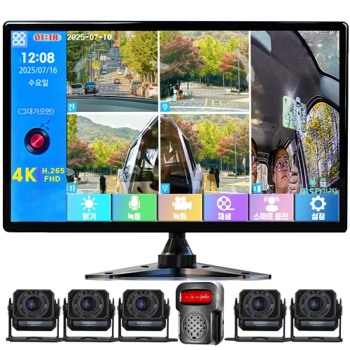 WINANON 10.1인치 5채널 터치 화물차 블랙박스 4K 고화질 AI 생체인식 시스템 1080P 12V와24V 대형차 중장비 풀세트, 사은품 9종 세트, 128GB