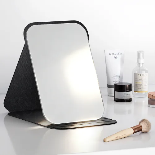 하비티 휴대용 접이식 PVC 커버 각도조절 탁상 거울 180 x 255 mm, 블랙