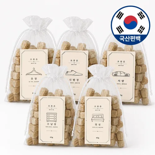 오롯온 국산 편백나무 큐브 칩 주머니, 5개, 45g