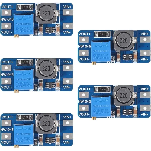 5개 MT3608 DC-DC 승압 컨버터 2A 가변 스텝업 전압 조절 모듈 입력 2V~24V 출력 5V~28V 아두이노 호환 승압 보드, 5개