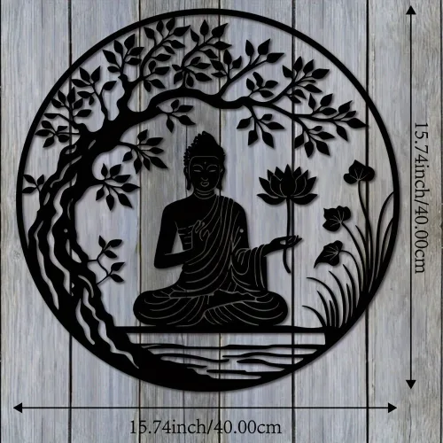 Buddha lotus tree metal wall art modern iron statue serene meditation posture detailed flower motifs