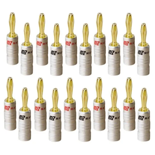 HiFi MATIHUR 바나나 플러그 24K 금도금 4MM 바나나 커넥터오디오 잭 스피커 플러그용 나사 잠금 장치 포함 20개