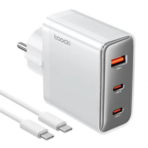 Toocki GaN PD3.0 100W 3포트 접지형 C타입 PPS 초고속 멀티충전기 + C TO C 1M 100W 케이블 세트, 1개, 화이트