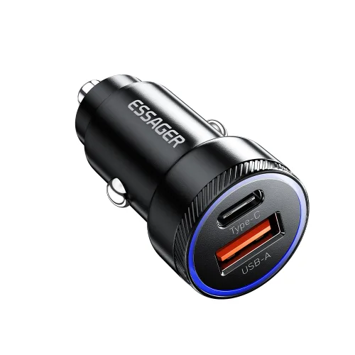Essager 54W A+C 2포트 차량용 시거잭 고속 충전기, 블랙 54W, ECCPQ-KX01-P