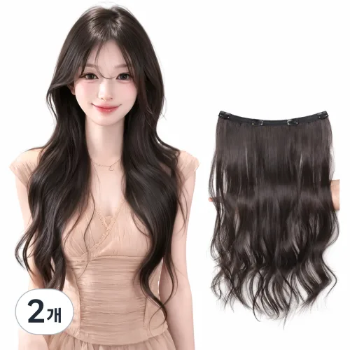 레이어드컷 웨이브 머릿결 좋은 일체형 긴머리 붙임머리 60cm, 2개, 진한 갈색