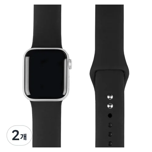 모할랩 애플워치 호환 실리콘 더블 단추 밴드 스트랩 38 / 40 / 41 / 42mm, 06 블랙, 2개